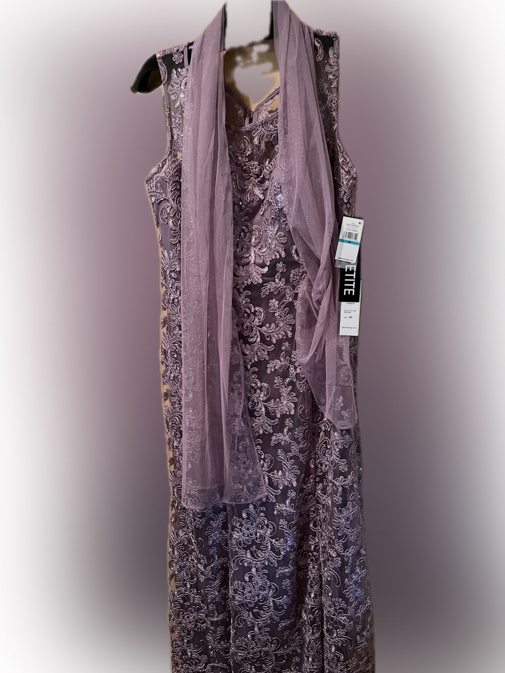 NWT Alex Evenings Women's Long Sleeveless Mother of the Bride Dress with Shawl - Picture 4 of 10